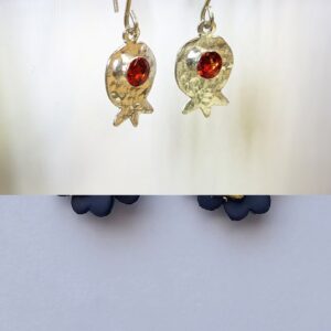 Dangling earrings, Pomegranate , Sterling silver, Red Glass